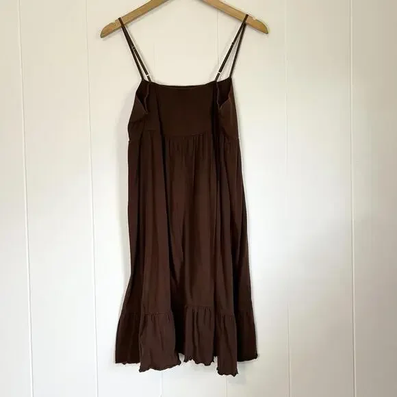 808 Local Brown Spaghetti Strap Ruffle Flowy Mini Dress Women's Medium / Large - Picture 2 of 4